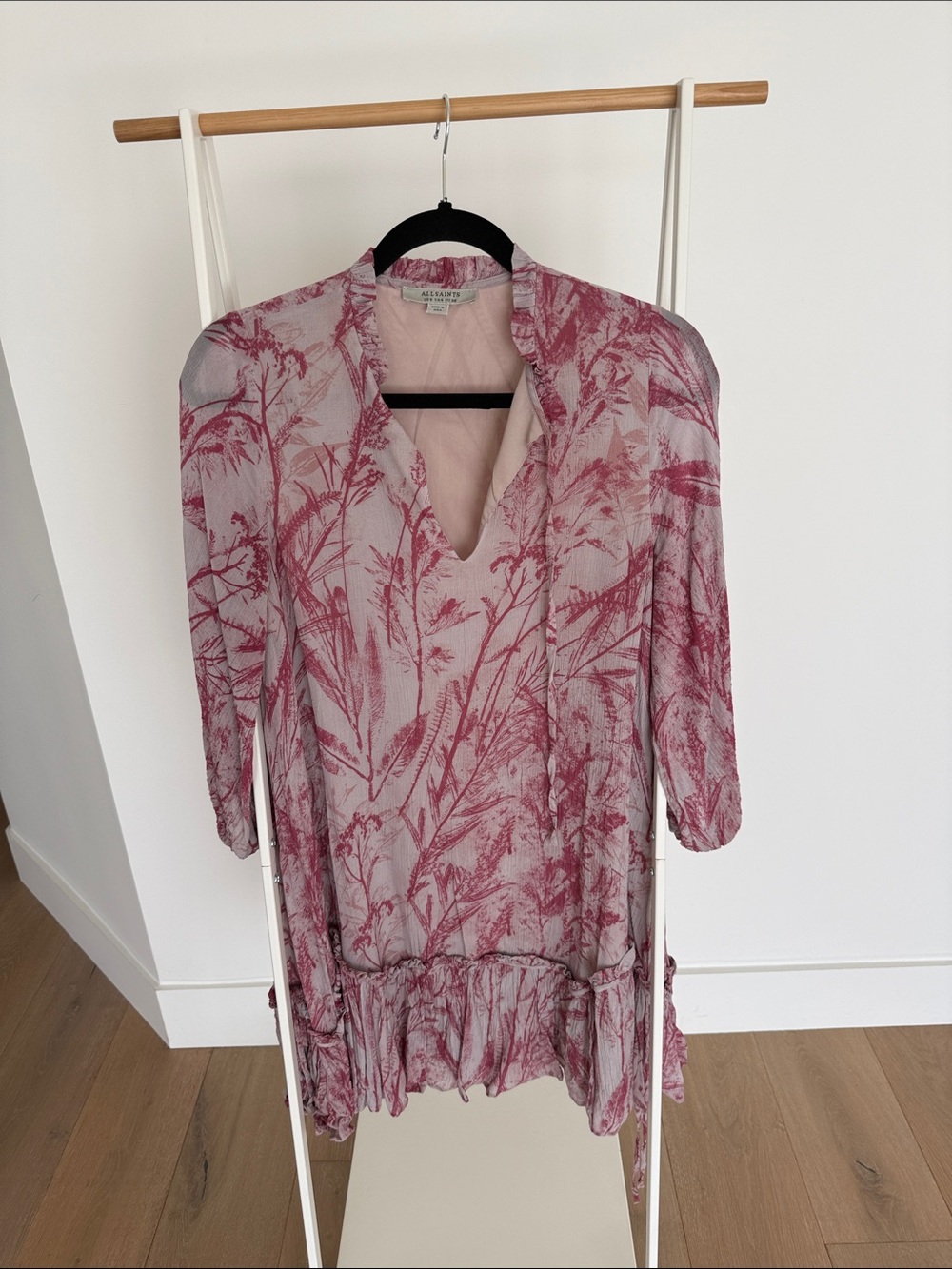 AllSaints Dusty Rose Botanical V-Neck Sheer Tunic